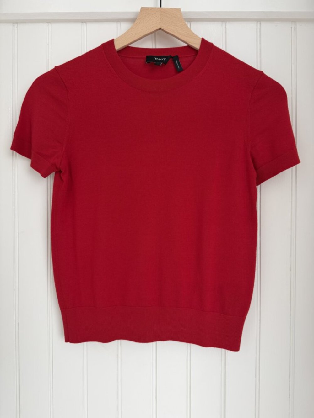 Theory Sweater Tee in Regal Wool — Red Short Sleeve Crewneck, Size S
